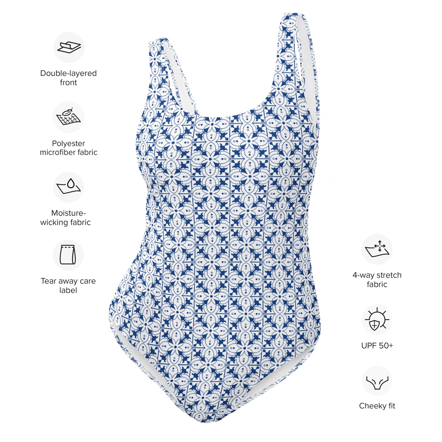 Azulejos - White/Blue - One-Piece Swimsuit