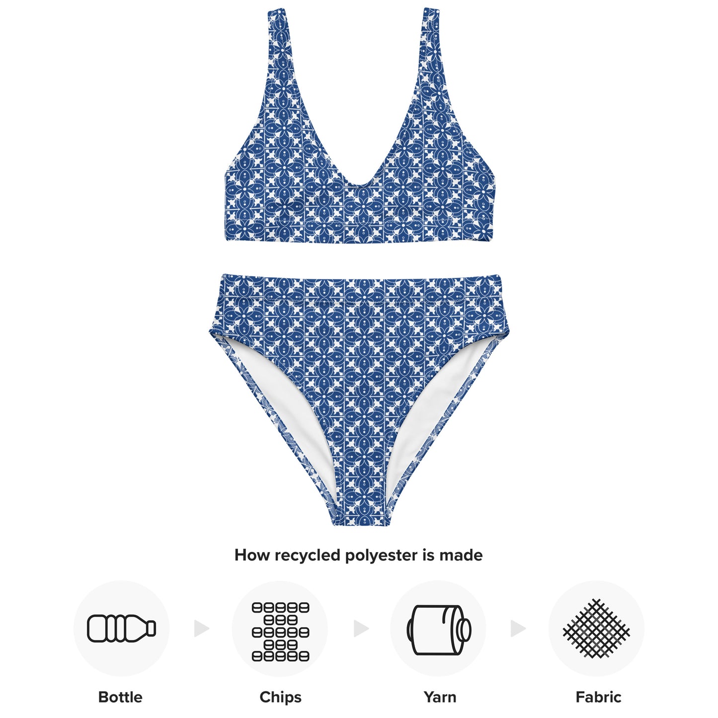 Azulejos - Blue/White - Recycled High-Waisted Bikini