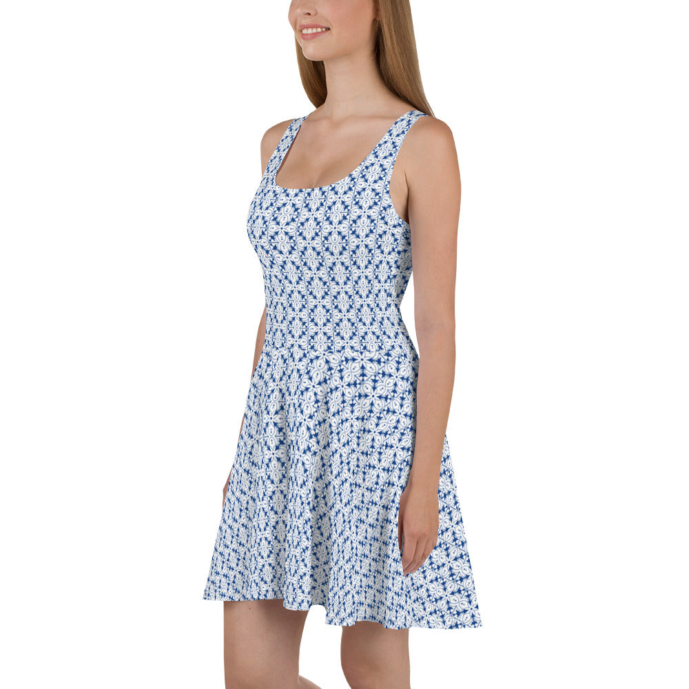 Azulejos - White/Blue - Skater Dress