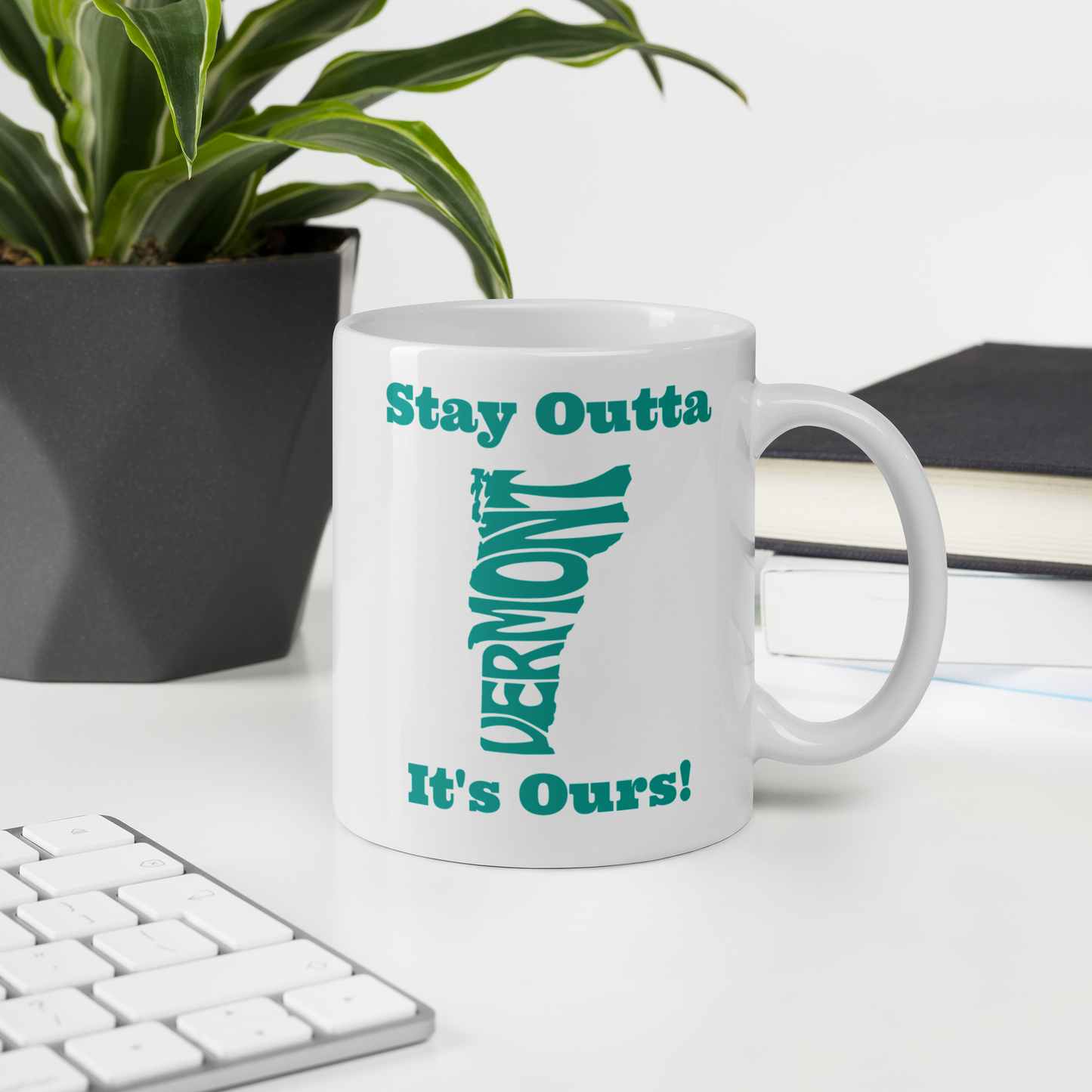 Stay Outta Vermont - Teal Font - White Glossy Mug