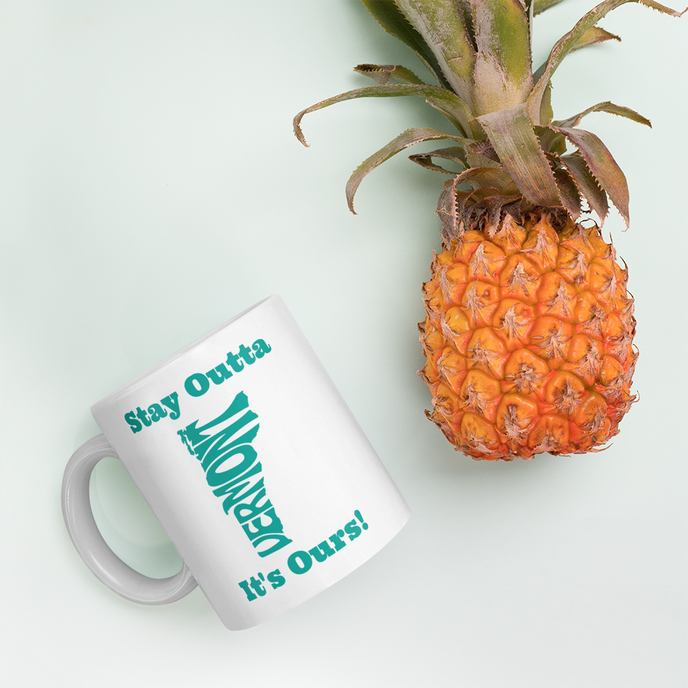 Stay Outta Vermont - Teal Font - White Glossy Mug