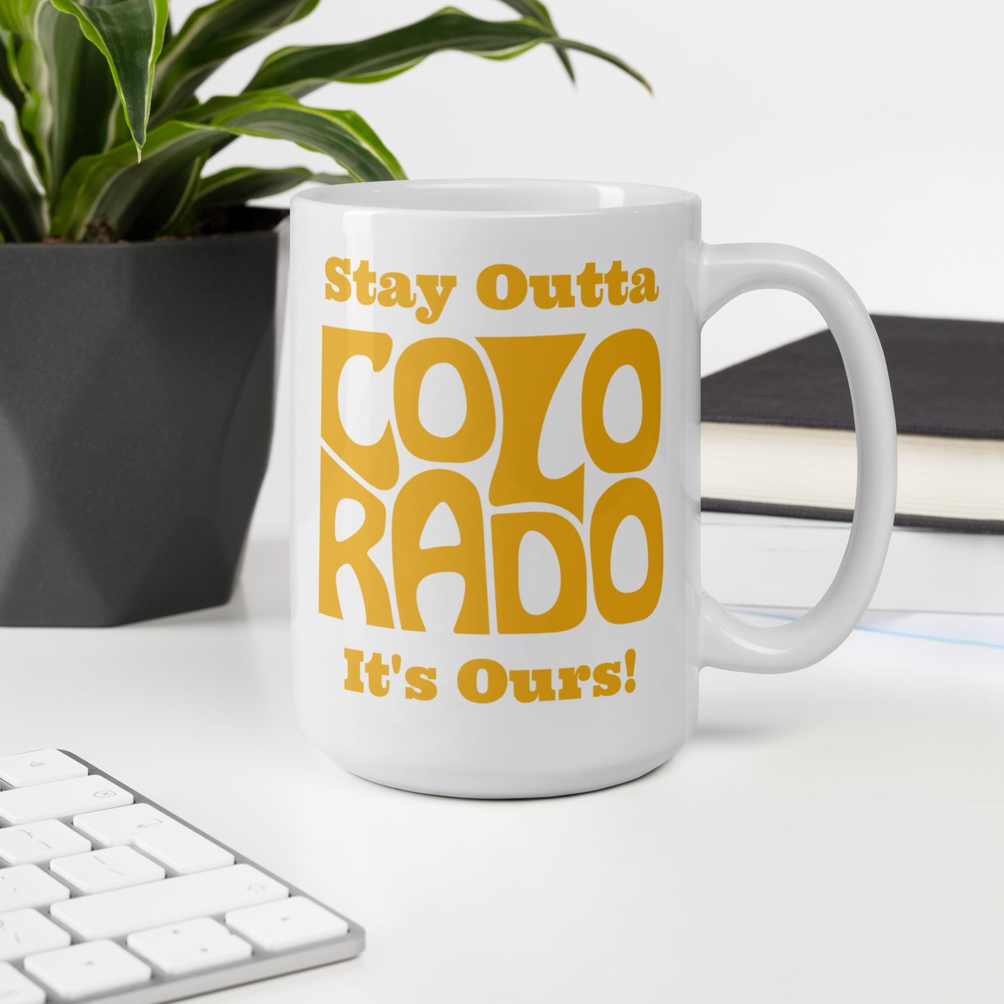 Stay Outta Colorado - Yellow Font - White Glossy Mug