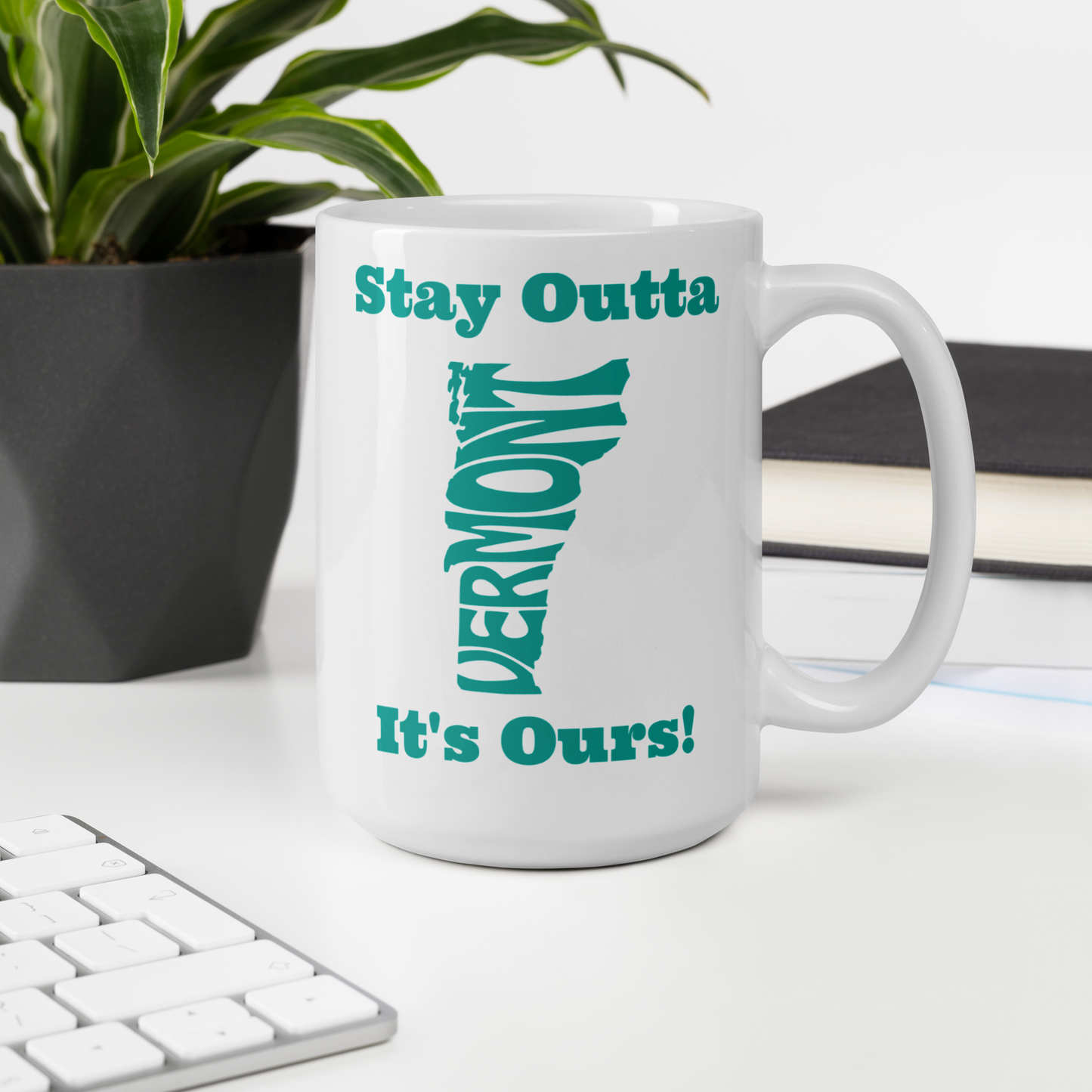 Stay Outta Vermont - Teal Font - White Glossy Mug