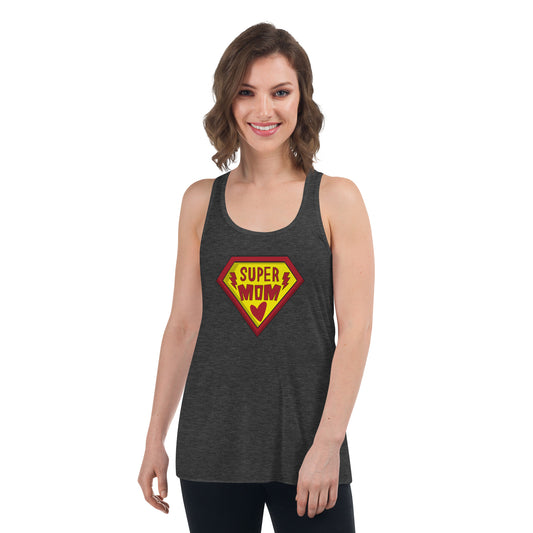 Super Mom - Women's Flowy Racerback Tank - Dark Grey and White Available - Gift - Mother's Day - Birthday