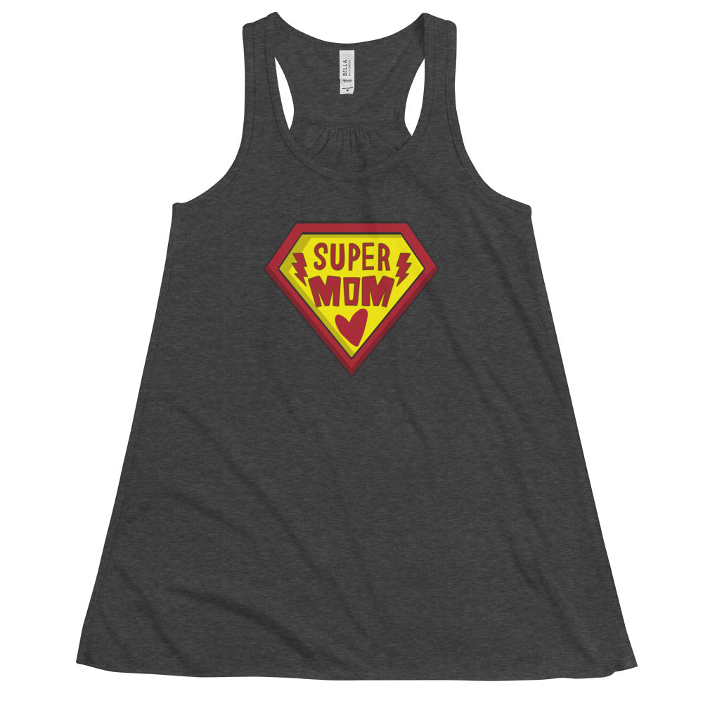 Super Mom - Women's Flowy Racerback Tank - Dark Grey and White Available - Gift - Mother's Day - Birthday