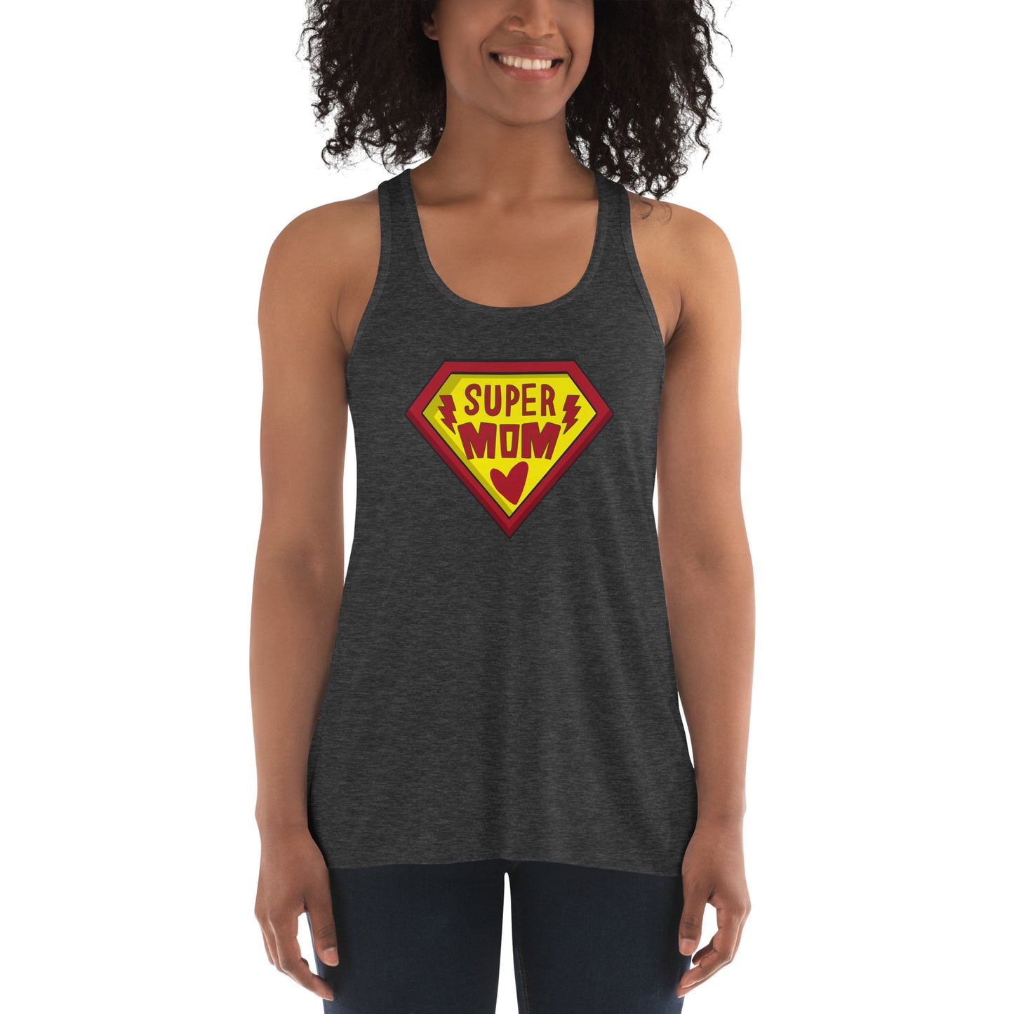 Super Mom - Women's Flowy Racerback Tank - Dark Grey and White Available - Gift - Mother's Day - Birthday