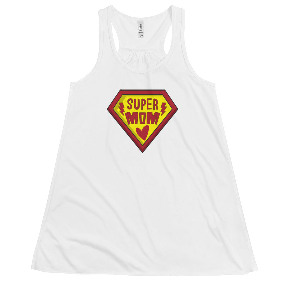 Super Mom - Women's Flowy Racerback Tank - Dark Grey and White Available - Gift - Mother's Day - Birthday