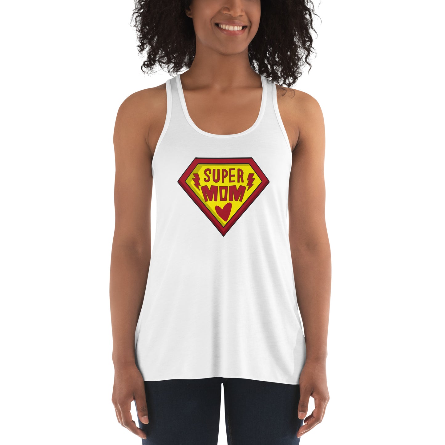 Super Mom - Women's Flowy Racerback Tank - Dark Grey and White Available - Gift - Mother's Day - Birthday