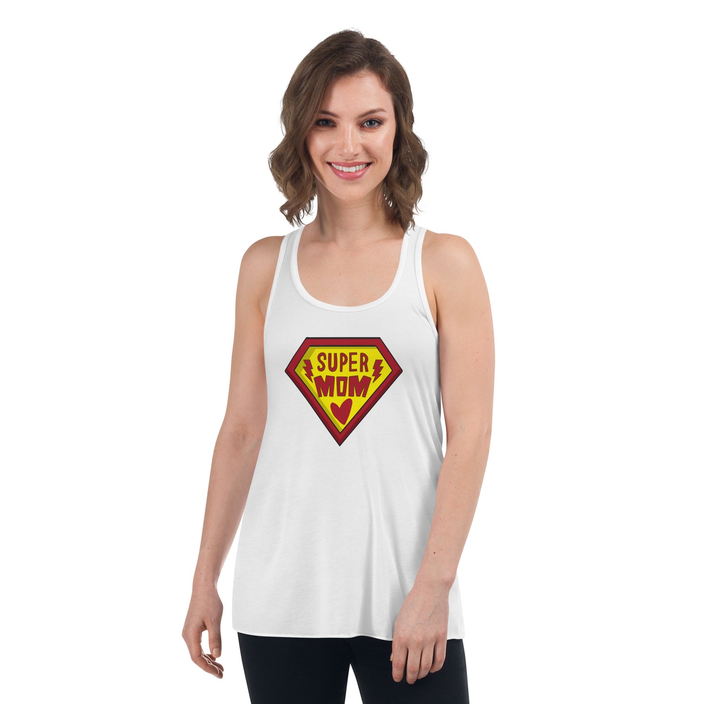 Super Mom - Women's Flowy Racerback Tank - Dark Grey and White Available - Gift - Mother's Day - Birthday